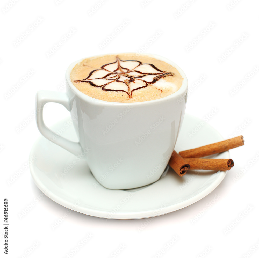 Coffee with cinnamon isolated on white Coffee with cinnamon isolated on white