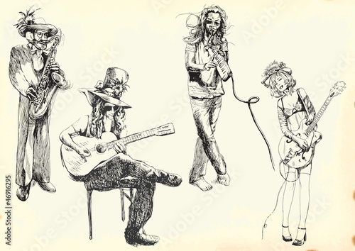 musicians - collection of hand drawings into vector