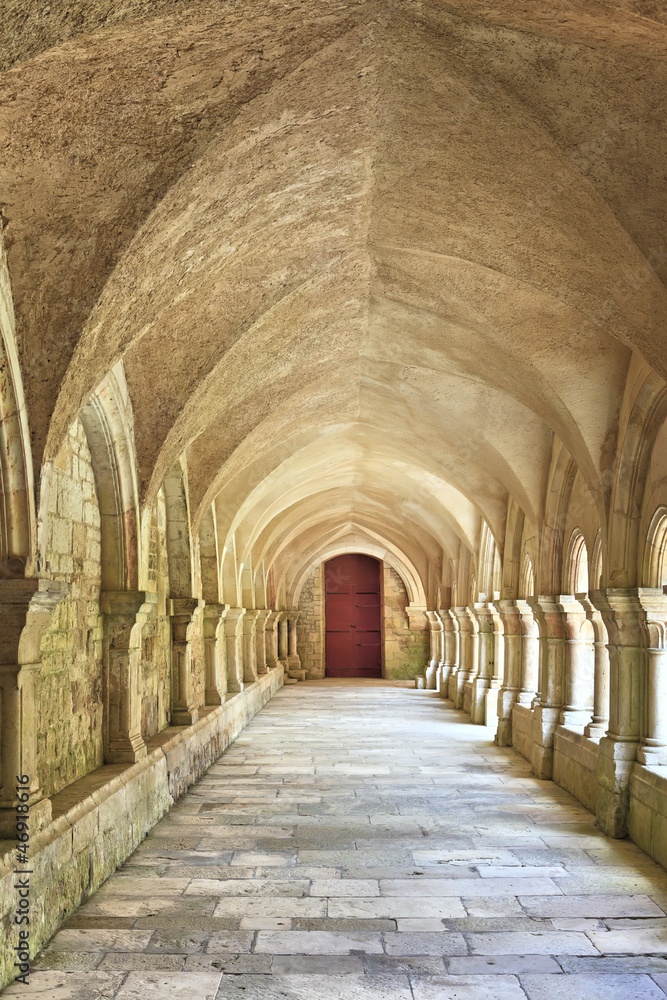 Old colonnaded closter in the Abbaye de Fontenay in Burgundy