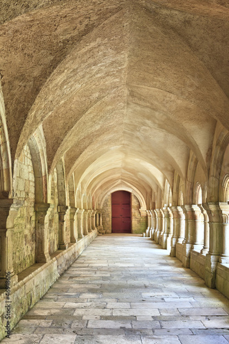 Old colonnaded closter in the Abbaye de Fontenay in Burgundy