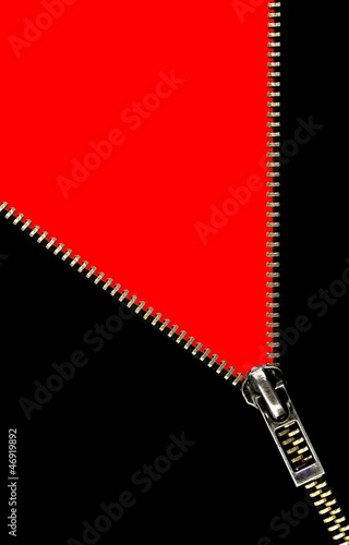 Zipper opening concept on red background