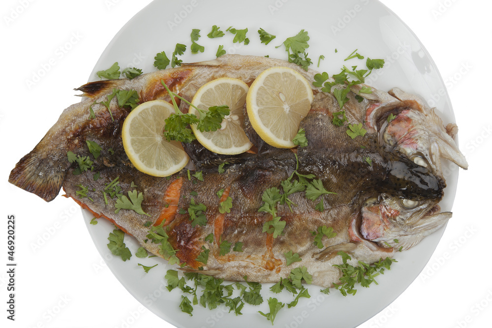 Grilled trout fillet on plate Grilled trout fillet on plate