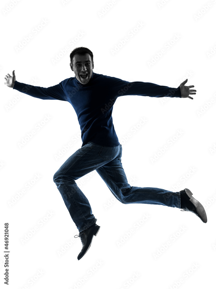 man happy jumping saluting silhouette full length man happy jumping saluting silhouette full length