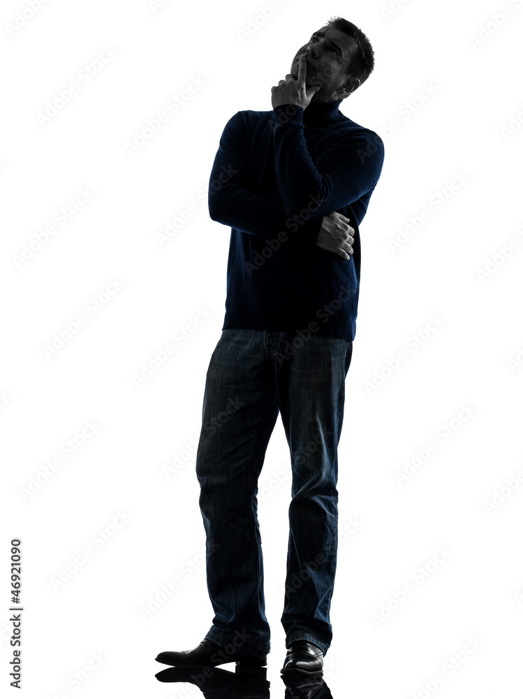 man doubtful thinking silhouette full length man doubtful thinking silhouette full length