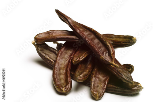 Carob (Ceratonia siliqua) on white