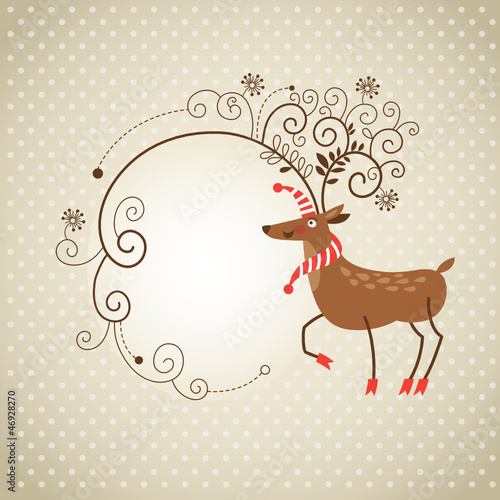 Christmas deer, Greeting card. Frame of antlers photo