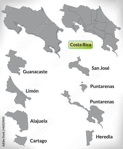 Fototapeta Naklejka Na Ścianę i Meble -  Landkarte von Costa Rica mit Ländergrenzen