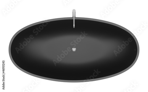 top view of modern black bathtub isolated on white background