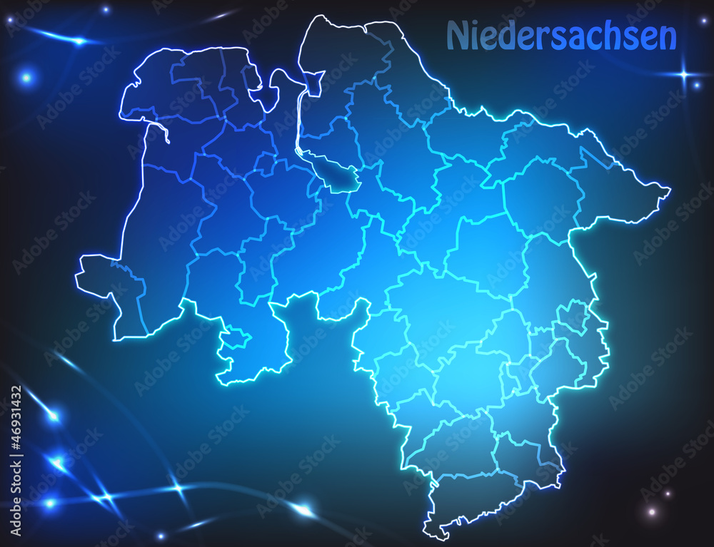 Karte von Niedersachsen mit Leuchtpunkten Stock Illustration  Adobe Stock