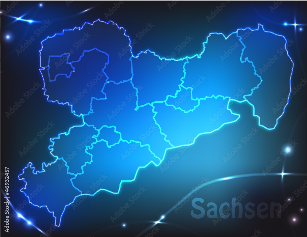Karte von Sachsen mit Leuchtpunkten Karte von Sachsen mit Leuchtpunkten