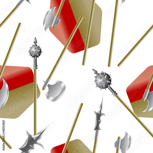 Weapon collection, medieval weapons, seamless wallpaper, vector