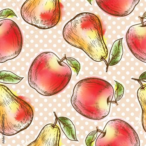 Seamless pattern with apples and pears