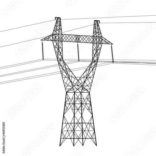 Silhouette of high voltage power lines. Vector  illustration.