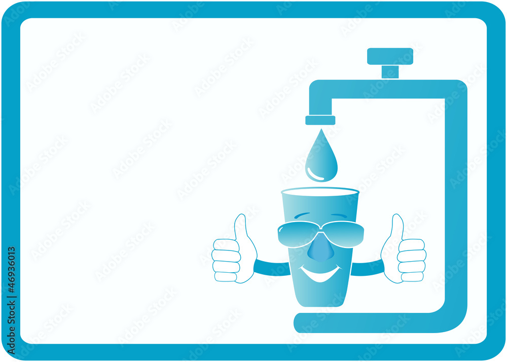 visiting icon with cartoon smile glass thumb up and tap water visiting icon with cartoon smile glass thumb up and tap water