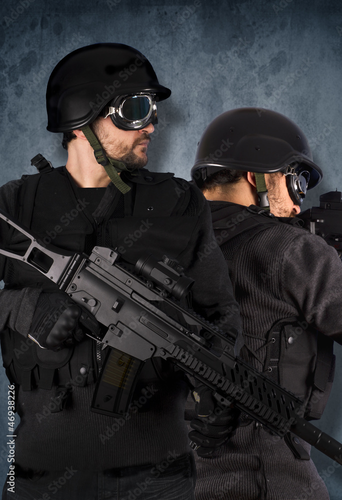 Fototapeta premium Two soldiers, swat and police concept
