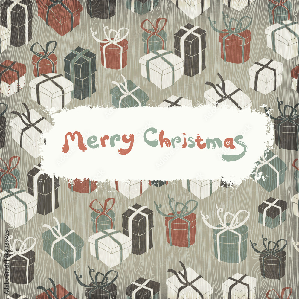Christmas gifts on wooden texture. Vector illustration, EPS10.
