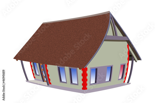 Rysunkowy kolorowy dom, model.