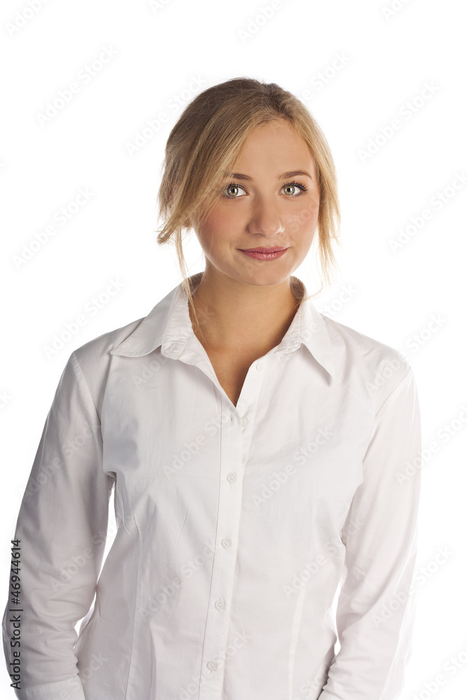 Businesswoman in the studio on a white background Businesswoman in the studio on a white background