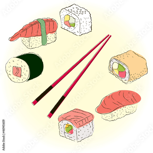 Colored sketchy sushi set