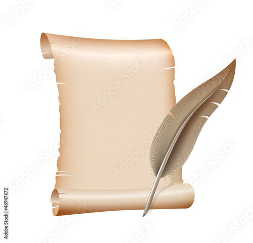 old blank scroll paper on white background