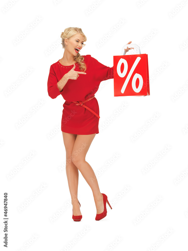 beautiful woman in red dress with shopping bag beautiful woman in red dress with shopping bag