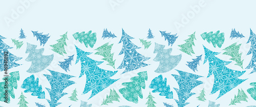 Snowflake Textured Christmas Trees Horizontal Seamless Pattern