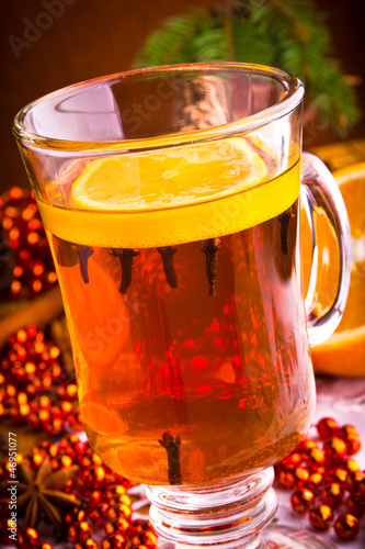 Mulled wine with cinnamon sticks and christmas anise stars