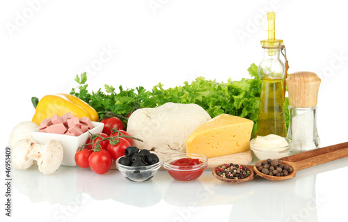Ingredients for pizza isolated on white