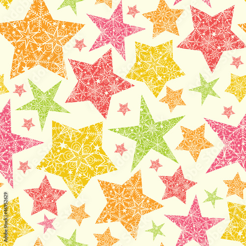 Vector Snowflake Textured Christmas Stars Seamless Pattern