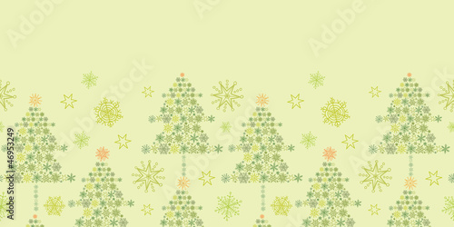 Vector Green Snowflakes Textured Christmas Trees Horizontal