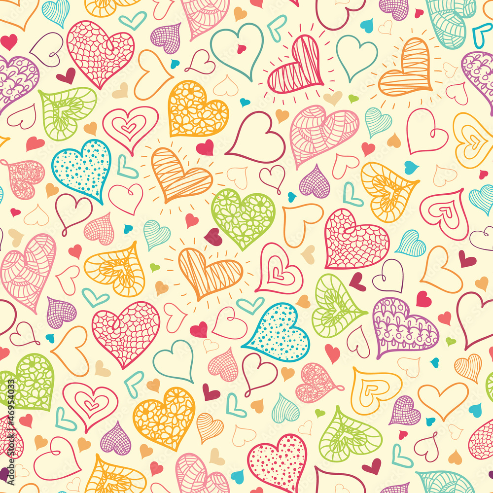 Vector Doodle Hearts Seamless Pattern Background with many hand Vector Doodle Hearts Seamless Pattern Background with many hand