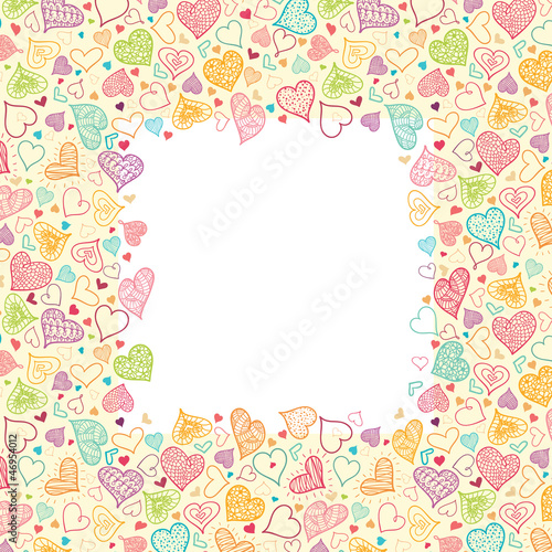 Vector Doodle Hearts Vertical frame Background ornament with