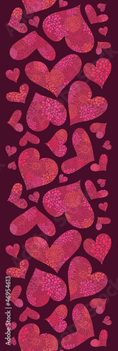 Vector Textured Red Hearts Vertical Seamless Pattern Background