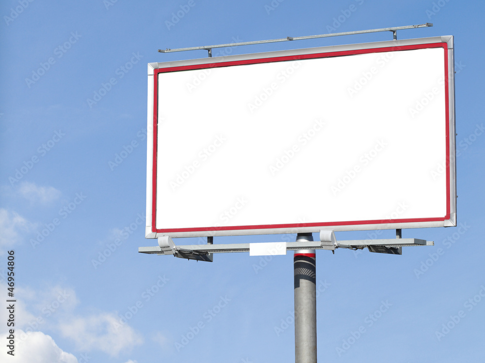 Blank white billboard on blue sky for your advertisement Blank white billboard on blue sky for your advertisement