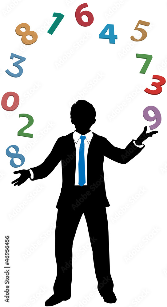 Business man juggling financial number crunching Business man juggling financial number crunching