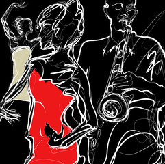 Wandcirkels Muziekband Jazzband met dansende artiesten  © Isaxar