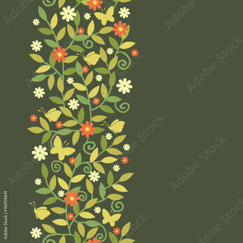 Vector Butterflies Among Branches Vertical Seamless Pattern