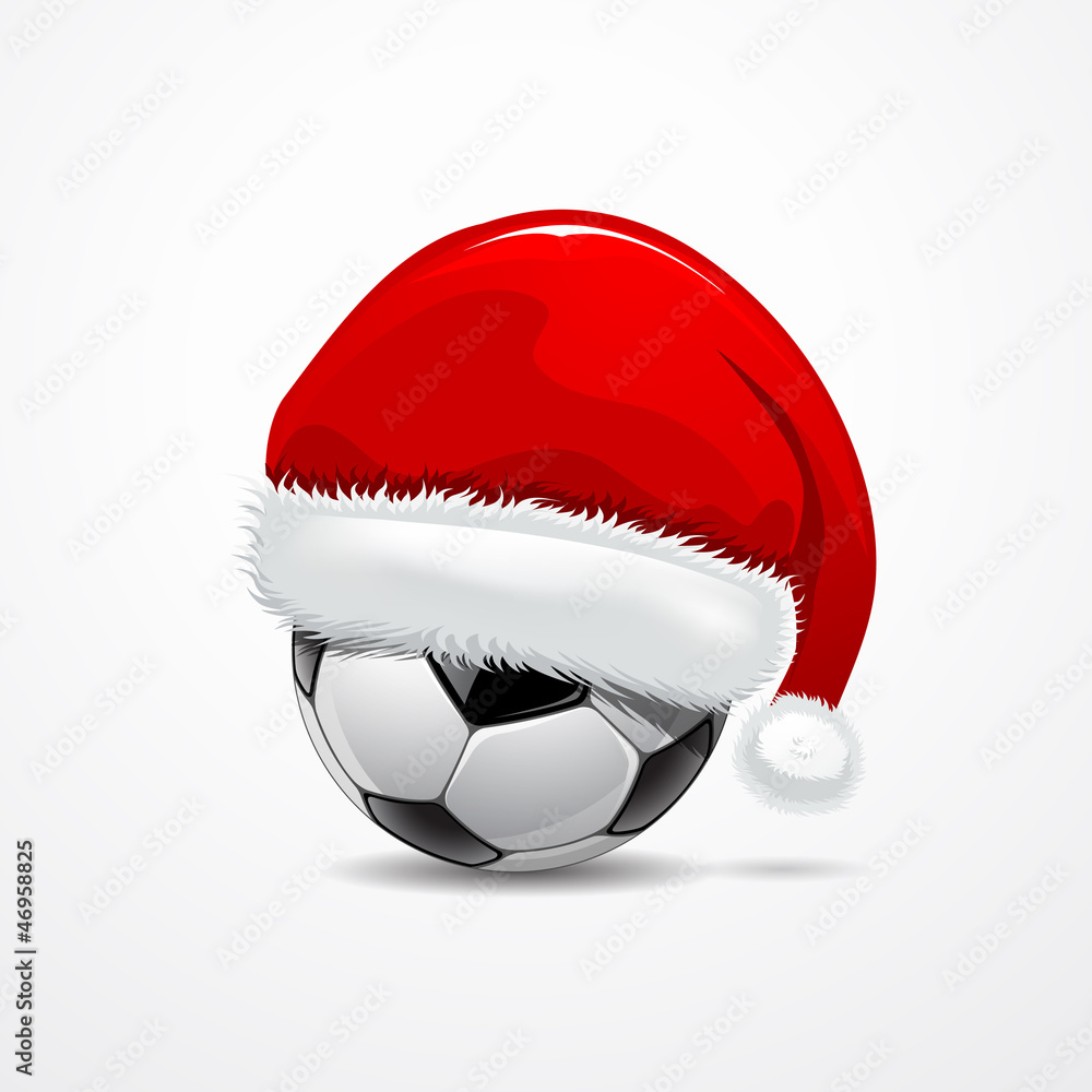 Santa hat on soccer ball, vector illustration Santa hat on soccer ball, vector illustration
