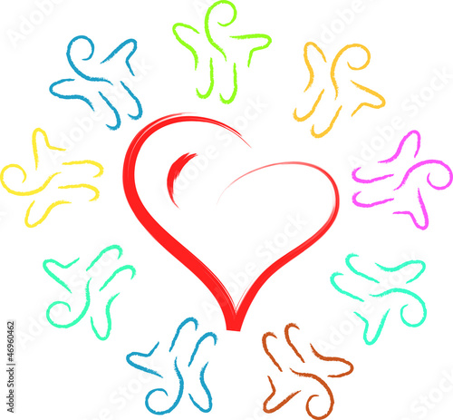 diversity people around red heart shape