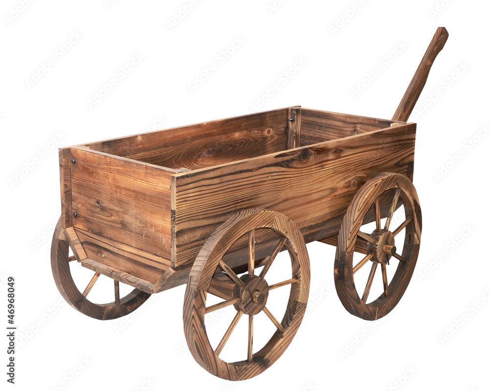 Vintage wooden cart isolated on white
