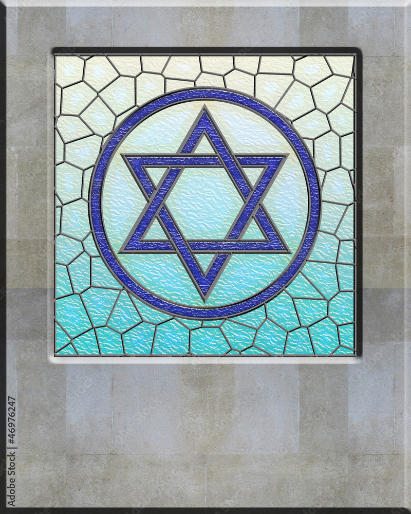 Fototapeta premium Jewish shield of David on stained glass window