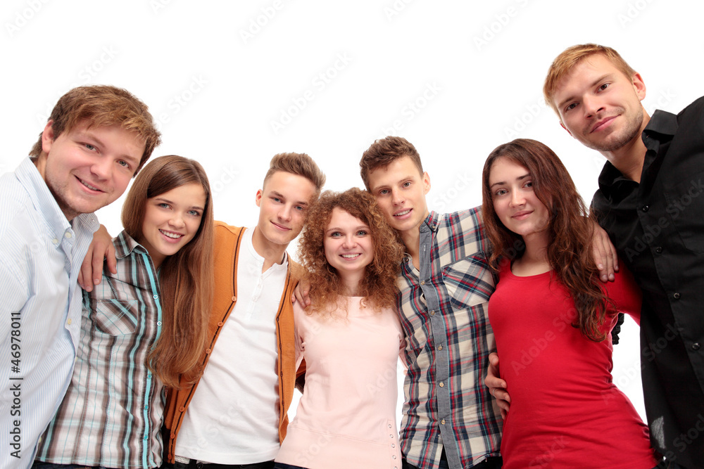 Casual group of excited friends isolated on white Casual group of excited friends isolated on white