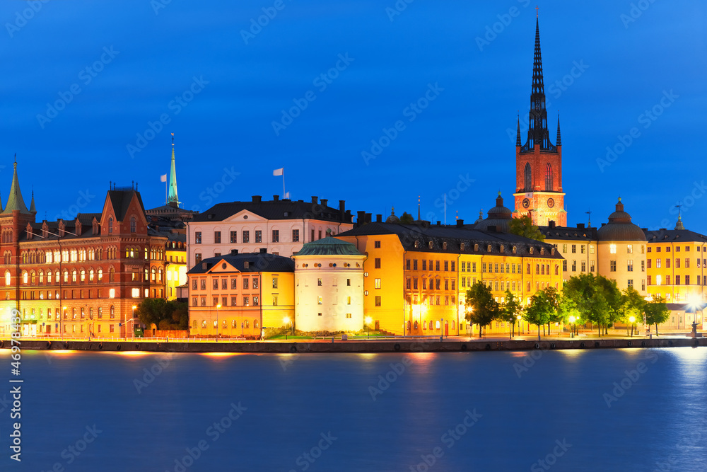 Night scenery of the Old Town in Stockholm, Sweden