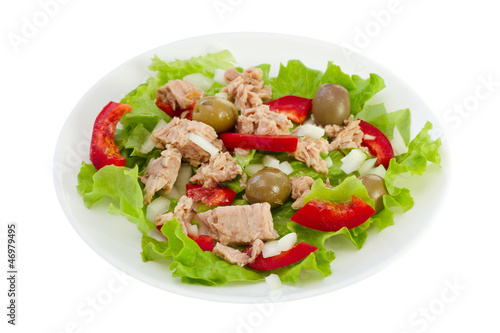 fish salad on the plate on white background