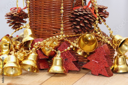 gold bells and christmas tree shaped candles