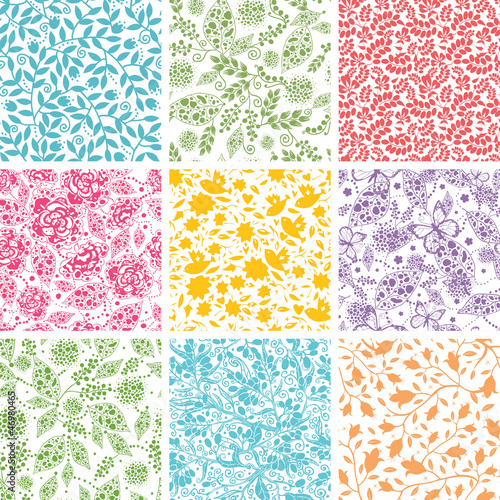 Fototapeta Naklejka Na Ścianę i Meble -  Set Of Nine Abstract Floral Seamless Patterns Backgrounds