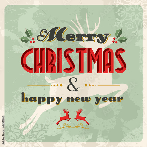 Merry christmas and happy new year vintage postcard