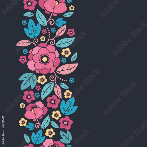 Vector Night Kimono Blossom Vertical Seamless Pattern Background