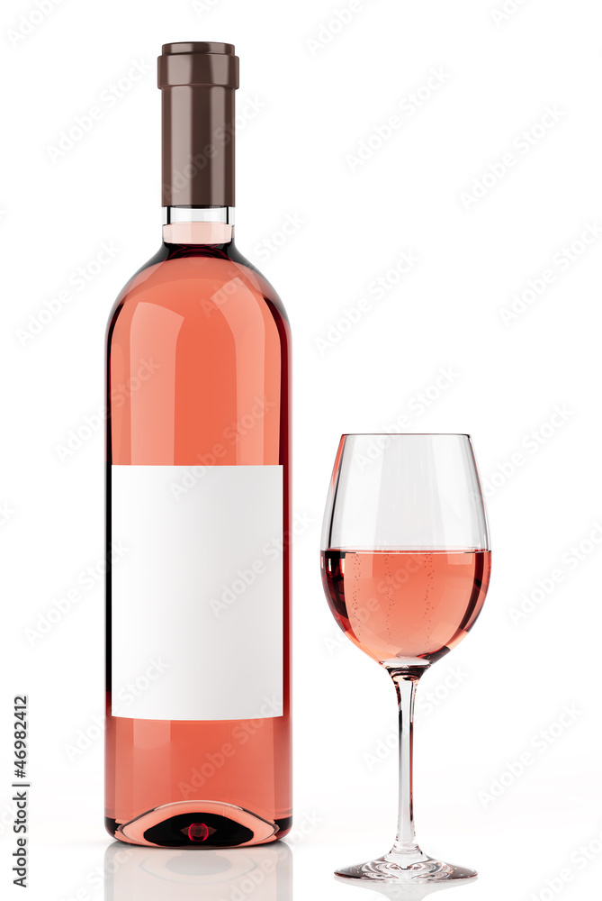 Rosé wine bottle isolated on white 1