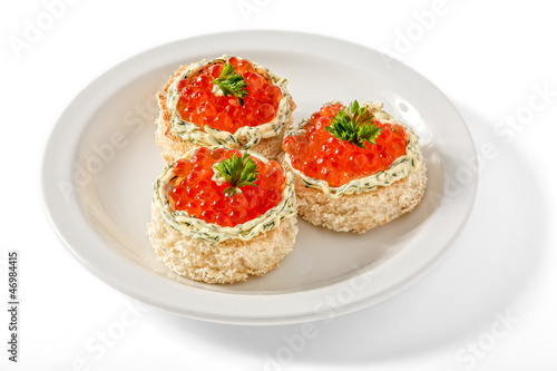 Canape with red caviar